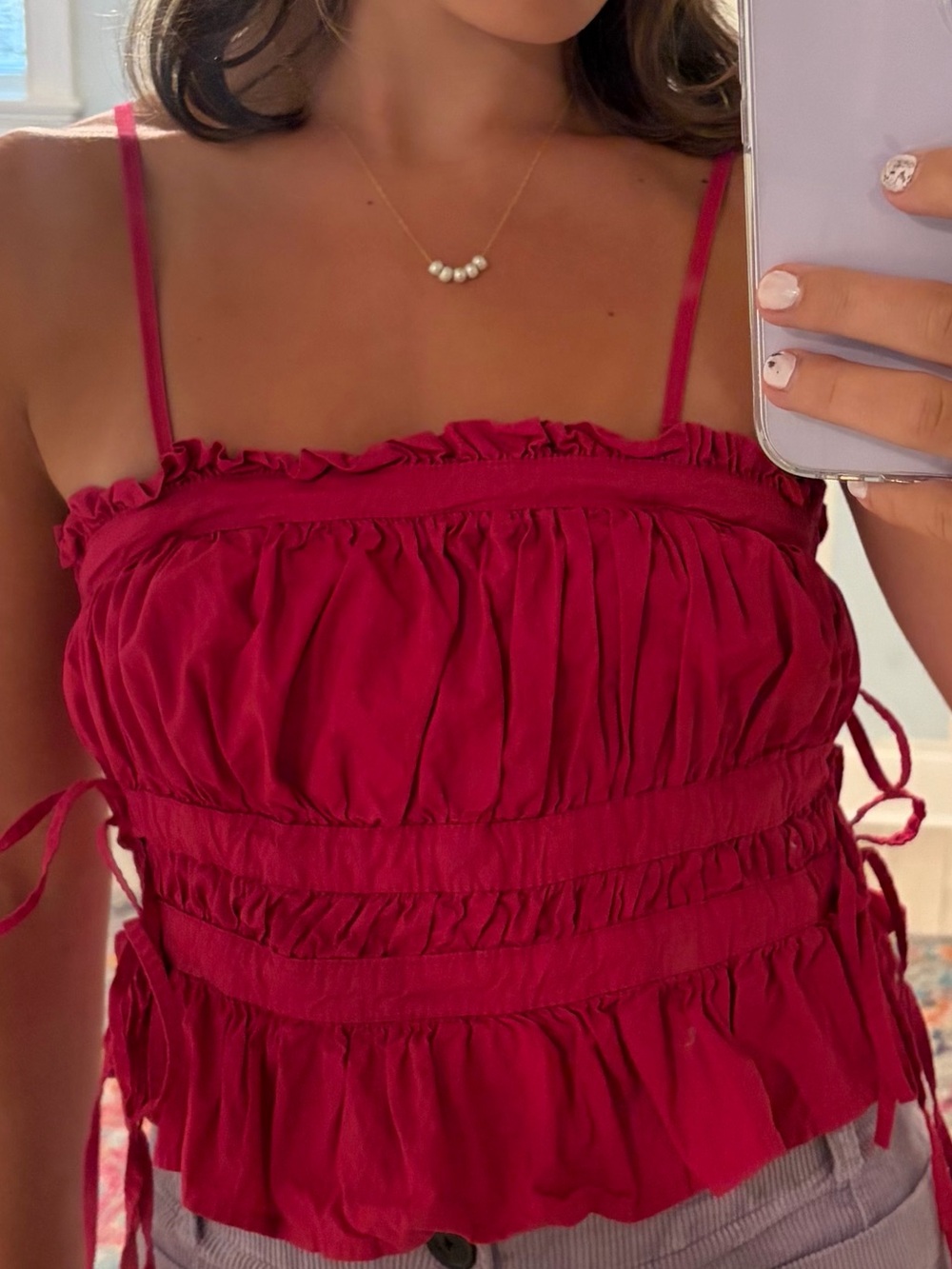 Free People Fuchsia Ruched Spaghetti Strap Camisole